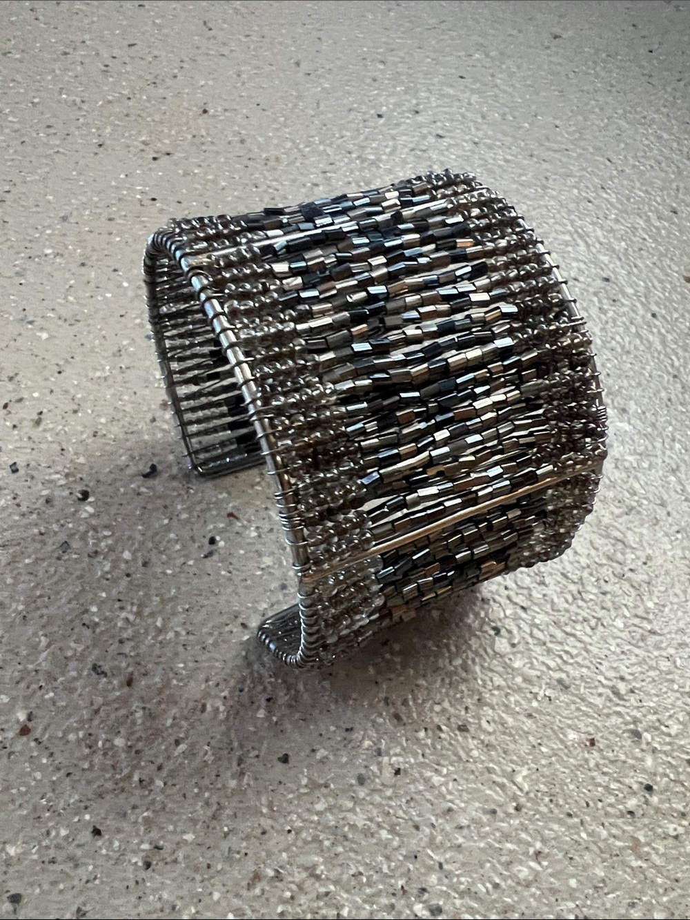 Silver Beaded Cuff Bracelet